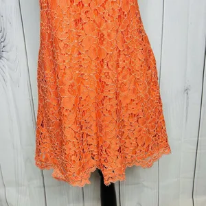 NBD Revolve Lace Overlay Floral Halter Dress Sz S Orange Mini A-Line Ribbon Tie thumbnail 3