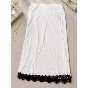 NWT White Satin Slip Maxi Skirt Black Lace Hem Y2K 90s‎ Indie Sleaze S A New Day thumbnail 9