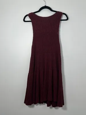 Free People Womens XS Waterfall Ruffle Knit Mini Sleeveless Dress Burgundy Combo thumbnail 5