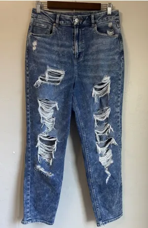 American Eagle Curvy Mom Jeans Size 8 Acid Wash Distressed Ripped High Rise thumbnail 1
