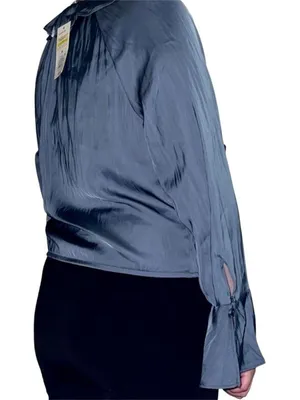 A New Day Blue satiny long sleeve blouse. thumbnail 2