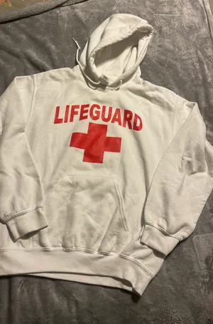Gildan White Lifeguard Sweatshirt Hooded Size Small thumbnail 2