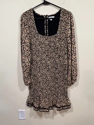 Lost + Wander Pick Me Print Dress Mini fully smocked bodice long puff sleeve L thumbnail 3