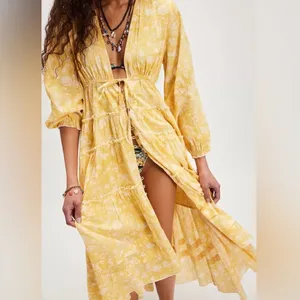 NWOT Free People Pappiet Midi Shirt Dress Sunshine Combo Sz XS thumbnail 3