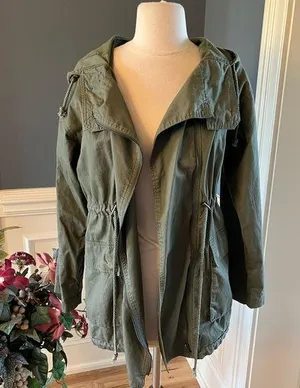 Ellison Olive Green Lightweight Utility Jacket Hooded Womens Medium thumbnail 1