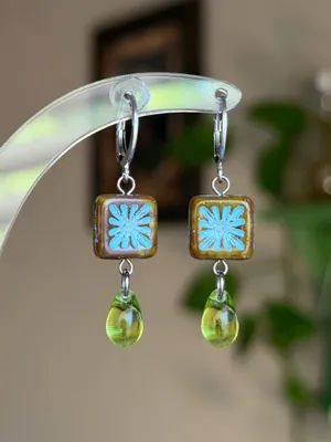 Handmade quality Czech glass beads chic fairy boho vintage retro style dangle earrings🌿✨ thumbnail 4