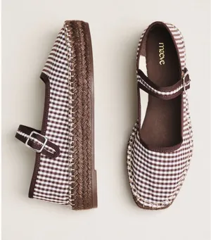 NEW Anthropologie Maeve Gingham Mary Jane Espadrille Flats Size 40 thumbnail 1