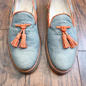 Torretti • retro tassel loafers aqua blue orange leather suede slip on thumbnail 3