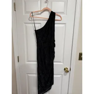Hutch Black Velvet Burnout Floral One Shoulder Ruched Midi Small S thumbnail 5
