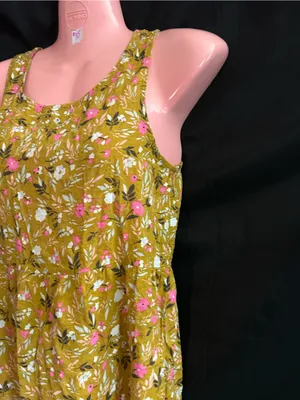 Floral Tiered Lightweight Maxi Dress in Mustard with Pink Floral Print SM thumbnail 3