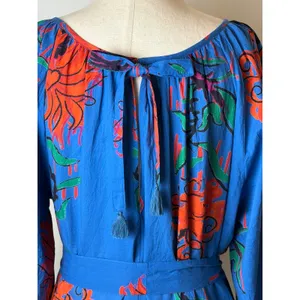 Ro's Garden Vera‎ Dress Women Medium Blue Barcelona Floral NWT Mini Ruffle Boho thumbnail 9