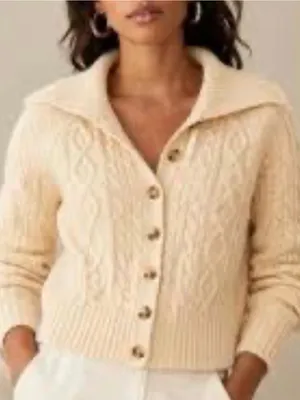 J. CREW Collared Cable Knit Cardigan Size XL Sweater Cream Fall Winter CC004 thumbnail 1