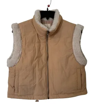 Thread & Supply Sherpa Trim Cropped Vest NWT Size S Tan thumbnail 1