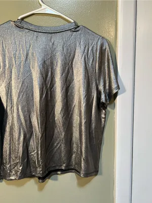 Porridge Anthropologie Women’s Size Medium Petite Shine Glam Tee Metallic Silver thumbnail 10
