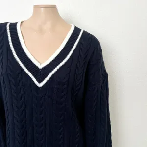 [VICI] Navy Blue White V-Neck Chunky Cable Knit Oversized Sweater Dress NWT XL thumbnail 7