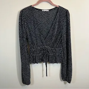 Zara Pleated Surplice V Neck Faux Wrap Blouse Top Polka Dots Long Sleeves Medium thumbnail 3