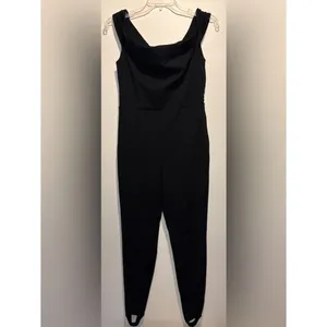 Reformation Ryder Off Shoulder Fitted Stirrup Jumpsuit Black L thumbnail 4