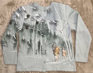 Vintage Artisans Deer Winter Scenic Cardigan Small Woodland Cabincore Pockets thumbnail 1