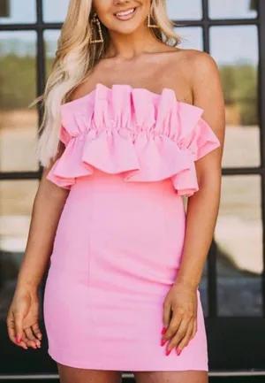 These Three Boutique Pink Ruffle Dress thumbnail 1