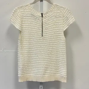 Alice + Olivia Ivory Sequin Knit Top Sweater Back Zip C211743920 Cream S Holiday thumbnail 2