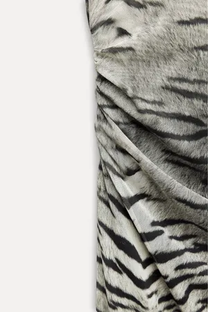 Zara Dress maxi halter mesh bodycon zebra animal print evening date party thumbnail 13