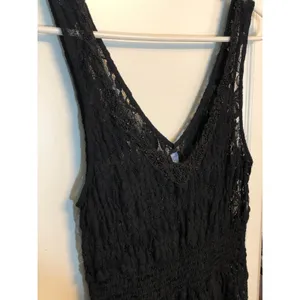 Free People sheer black floral lace mini dress with a beaded v-neck thumbnail 6