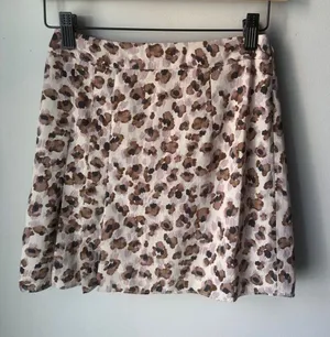 Sage The Label Leopard Print Mini Skirt Brown Pink A-Line Flowy Lined thumbnail 1