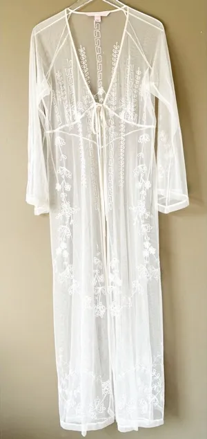 Victorias Secret‎ VS Ethereal Bridal Whimsical Lace Mesh Sheer Kimono Robe M/L thumbnail 1