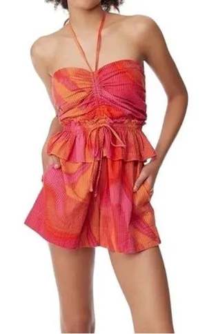 Circus NY Elyse Halter Pink/Orange Sleeveless Ruffle Mini Romper Size Medium Pink thumbnail 1