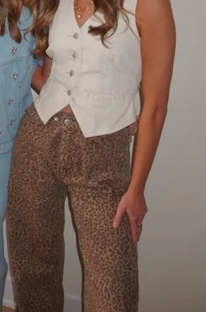 ZARA Leopard Print Jeans Wide-Leg thumbnail 3