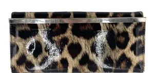 Women's Leopard Print Faux Patent Leather Organizational Foldover Wallet Clutch thumbnail 1