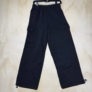 No Boundaries Women's S 4-6 Black Cargo Sweatpants Wide Leg Baggy Drawcord Y2K thumbnail 5