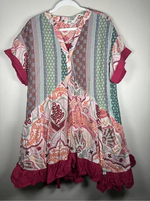 Boho Patchwork mixed floral print oversize SZ S ruffle mini dress by Blue Velvet thumbnail 2