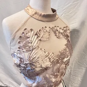 Floral Satin Ribbon & Mesh Embroidered 3D Sheer Sleeveless Tank Top Crop Top thumbnail 2