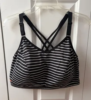 Livi No Wire Striped Black & White Crisscross Bralette Size 44DDD thumbnail 1