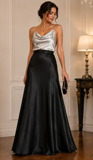 VTG Jody California Black Satin Maxi Skirt 5/6 27" Waist 41" X- Long Made USA thumbnail 1