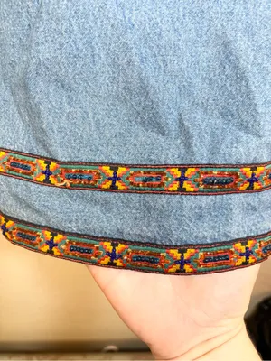 Vintage Denim Embroidered Beaded Trim Dress Size 8 thumbnail 6