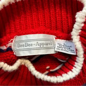 Vintage Red Knit Geometric Fair Isle Mock Neck Sweater Ski Nordic Winter thumbnail 6