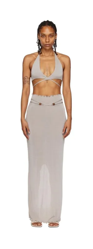 TYRELL Maxi‎ Beaded Boho Skirt Set Grey XS Gray thumbnail 1