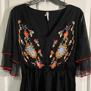 True Destiny Black Dress with Colorful Embroidery thumbnail 3