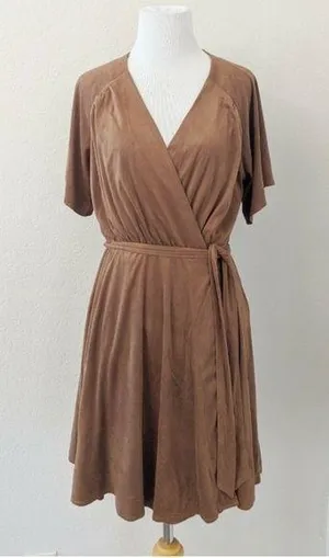 Miss Me Faux-Suede Wrap Dress Flutter Sleeves Mocha Brown Size Medium M NEW thumbnail 1