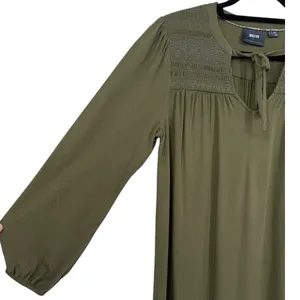 Anthropologie Maeve‎ Ragonda Tunic Dress Moss Green Smocked Long Sleeve Size 12 thumbnail 12
