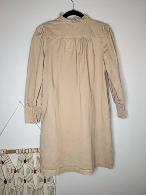 Tuckernuck X Pomander Place Dress Khaki Claiborne Shift ruffle Snap Buttons tan thumbnail 3