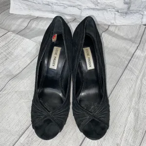 Steve Madden suede open toe heels black upper w/ brown heels sz 8 thumbnail 4