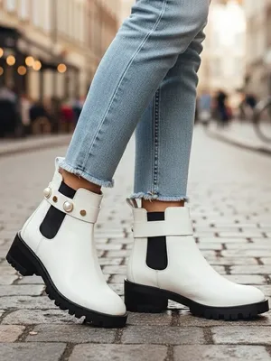 Karl Lagerfeld women White leather Chelsea heel boots US 8.5 thumbnail 1