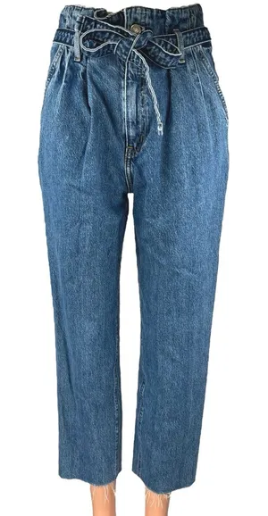 Abercrombie & Fitch Blue High Waist Straight Belted Paperbag Denim Jeans Pants 4 thumbnail 1