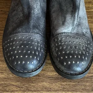 Paola Ferri Grey Black Distressed Suede Studded Moto Motorcycle‎ Boots 39 thumbnail 6