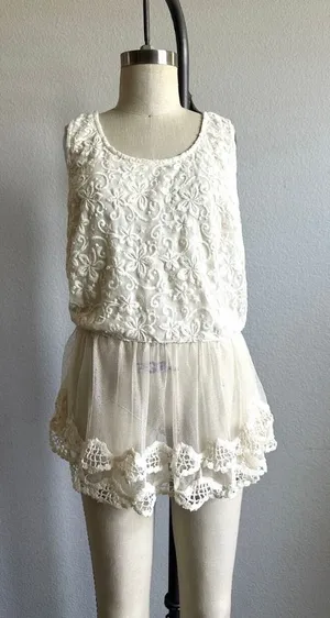 Lulumari Lace Mesh Romper Tank Cream Size S Boho Fairycore thumbnail 1