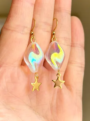 Handmade cute whimsical style quality Czech glass beads unique dangle earrings🩵 thumbnail 5