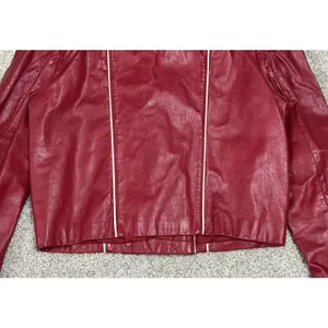 Vintage 80s Wilsons Red Genuine Leather Puff Sleeve Cropped Jacket Size 12 thumbnail 4